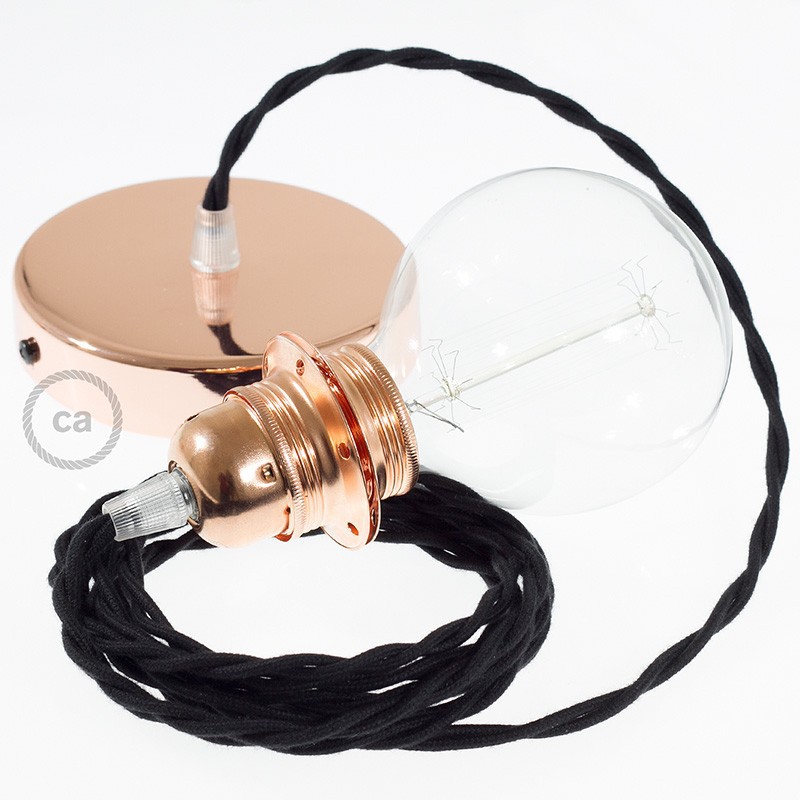 Pendel para pantalla, lámpara colgante cable textil Negro en Algodón TC04