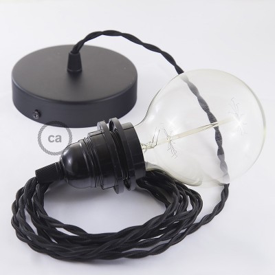 Pendel para pantalla, lámpara colgante cable textil Negro en tejido Efecto Seda TM04