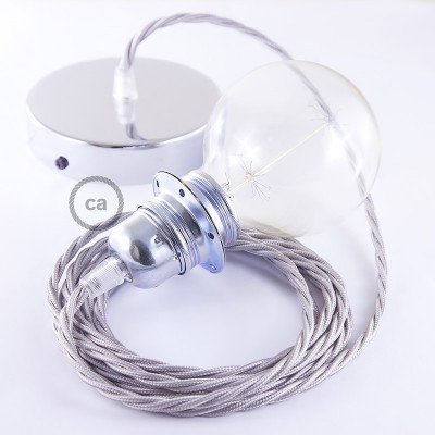 Pendel para pantalla, lámpara colgante cable textil Plateado en tejido Efecto Seda TM02