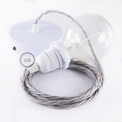 Pendel para pantalla, lámpara colgante cable textil Plateado en tejido Efecto Seda TM02