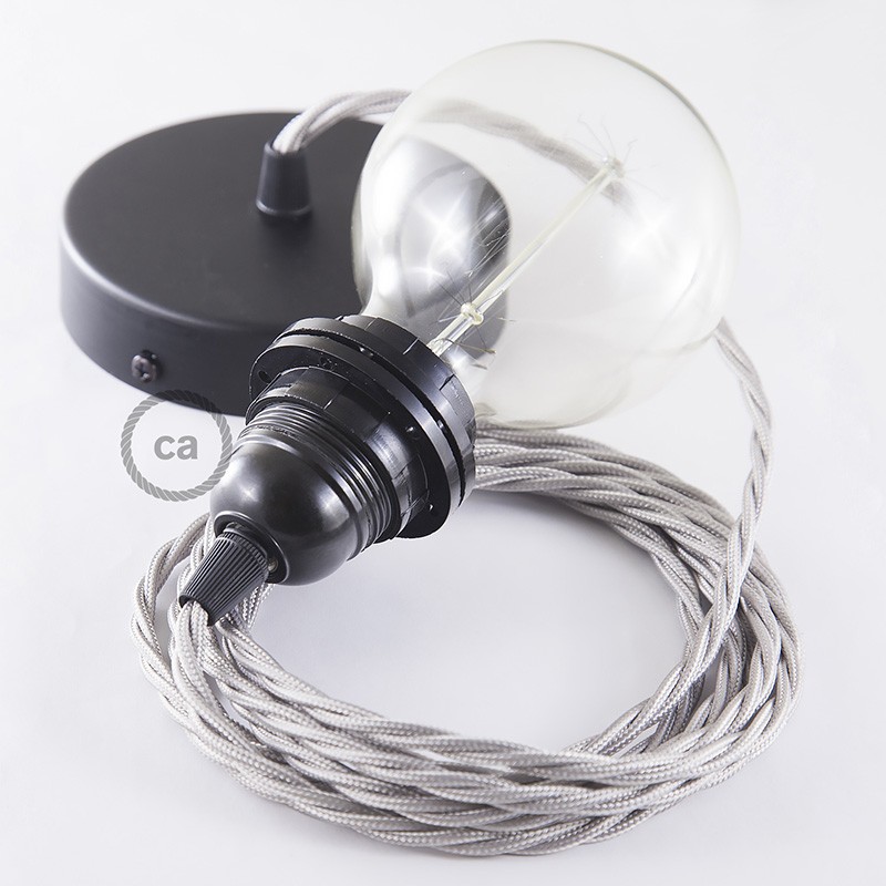 Pendel para pantalla, lámpara colgante cable textil Plateado en tejido Efecto Seda TM02