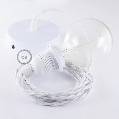 Pendel para pantalla, lámpara colgante cable textil Blanco en tejido Efecto Seda TM01