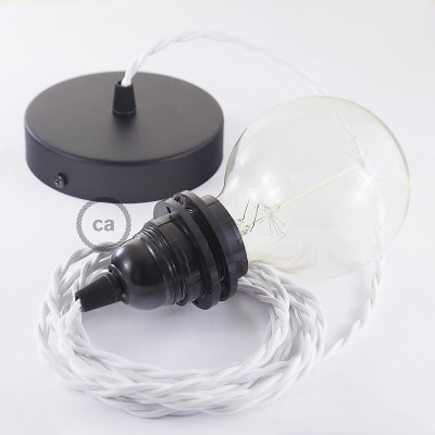 Pendel para pantalla, lámpara colgante cable textil Blanco en tejido Efecto Seda TM01