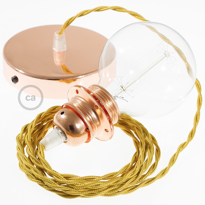Pendel para pantalla, lámpara colgante cable textil Dorado en tejido Efecto Seda TM05