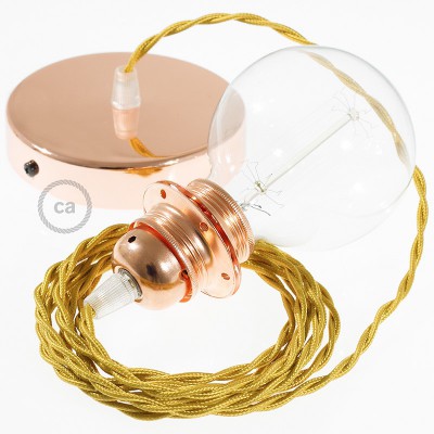 Pendel para pantalla, lámpara colgante cable textil Dorado en tejido Efecto Seda TM05