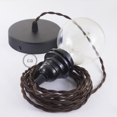 Pendel para pantalla, lámpara colgante cable textil Marrón en tejido Efecto Seda TM13