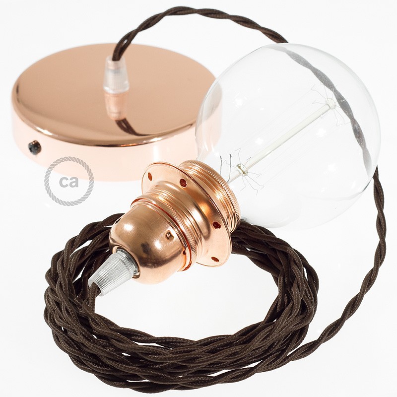 Pendel para pantalla, lámpara colgante cable textil Marrón en tejido Efecto Seda TM13