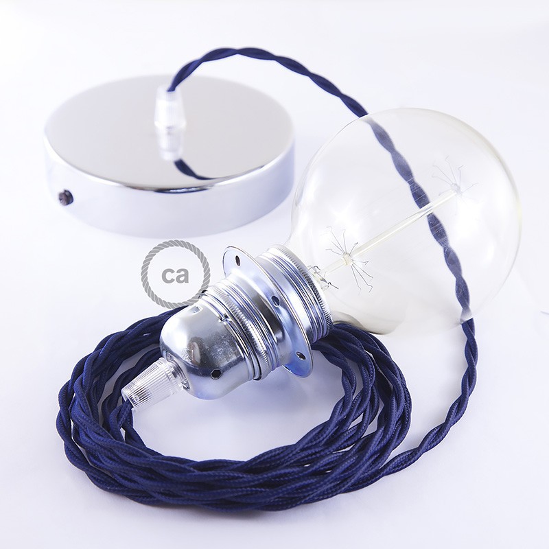 Pendel para pantalla, lámpara colgante cable textil Azul Marino en tejido Efecto Seda TM20