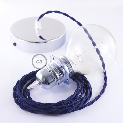 Pendel para pantalla, lámpara colgante cable textil Azul Marino en tejido Efecto Seda TM20