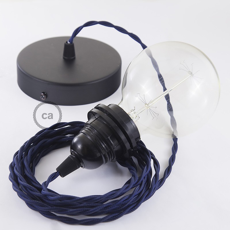 Pendel para pantalla, lámpara colgante cable textil Azul Marino en tejido Efecto Seda TM20