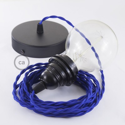 Pendel para pantalla, lámpara colgante cable textil Azul en tejido Efecto Seda TM12