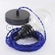 Pendel para pantalla, lámpara colgante cable textil Azul en tejido Efecto Seda TM12