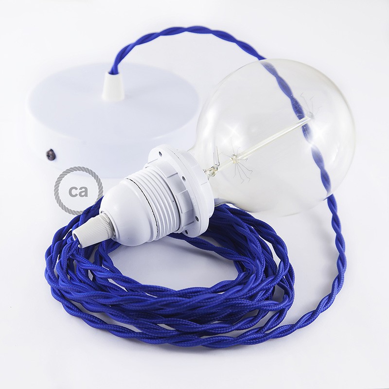 Pendel para pantalla, lámpara colgante cable textil Azul en tejido Efecto Seda TM12