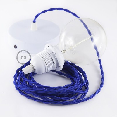 Pendel para pantalla, lámpara colgante cable textil Azul en tejido Efecto Seda TM12