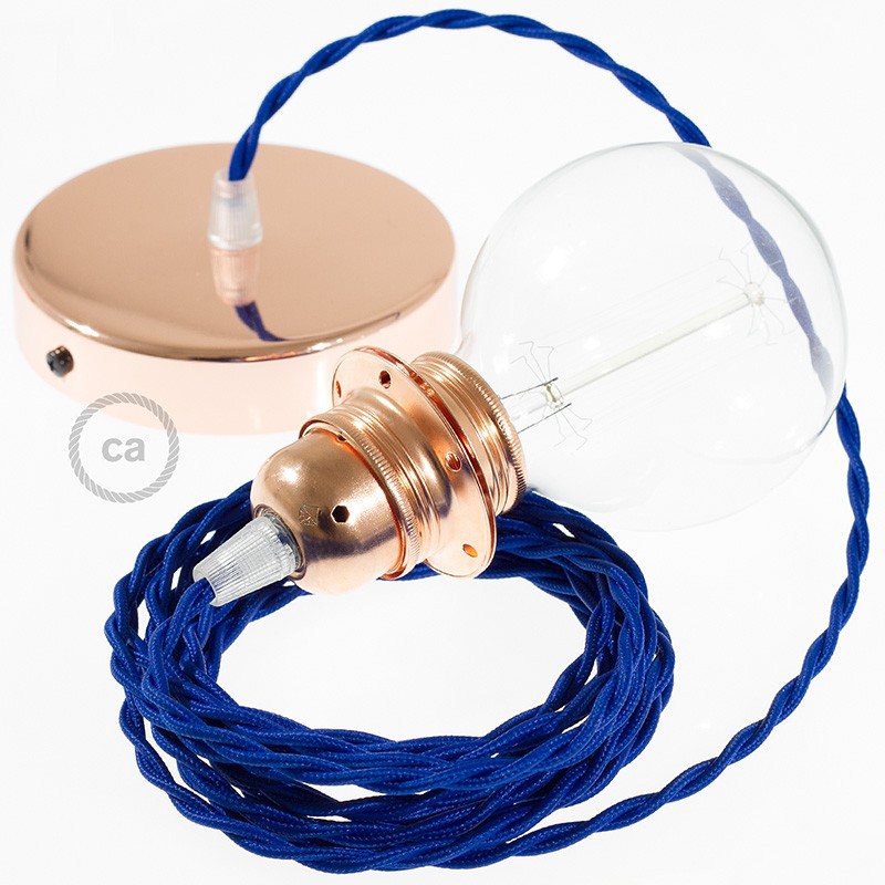 Pendel para pantalla, lámpara colgante cable textil Azul en tejido Efecto Seda TM12