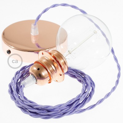 Pendel para pantalla, lámpara colgante cable textil Lila en tejido Efecto Seda TM07
