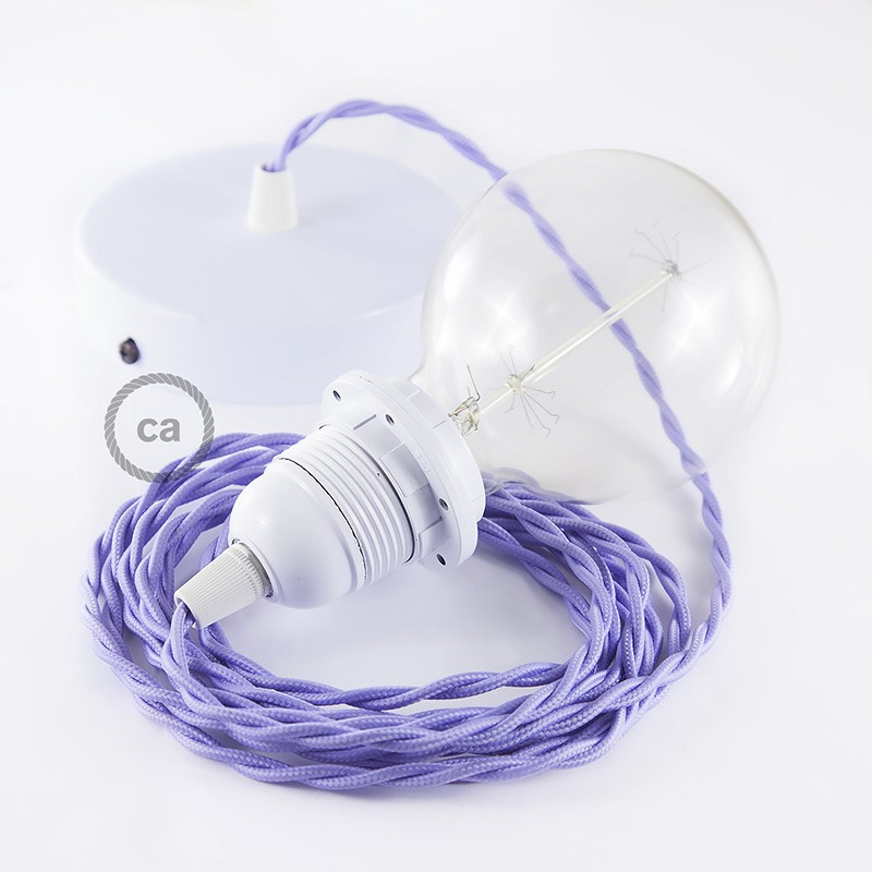 Pendel para pantalla, lámpara colgante cable textil Lila en tejido Efecto Seda TM07
