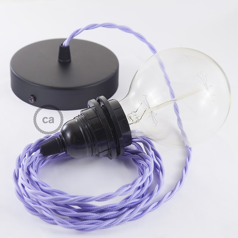 Pendel para pantalla, lámpara colgante cable textil Lila en tejido Efecto Seda TM07