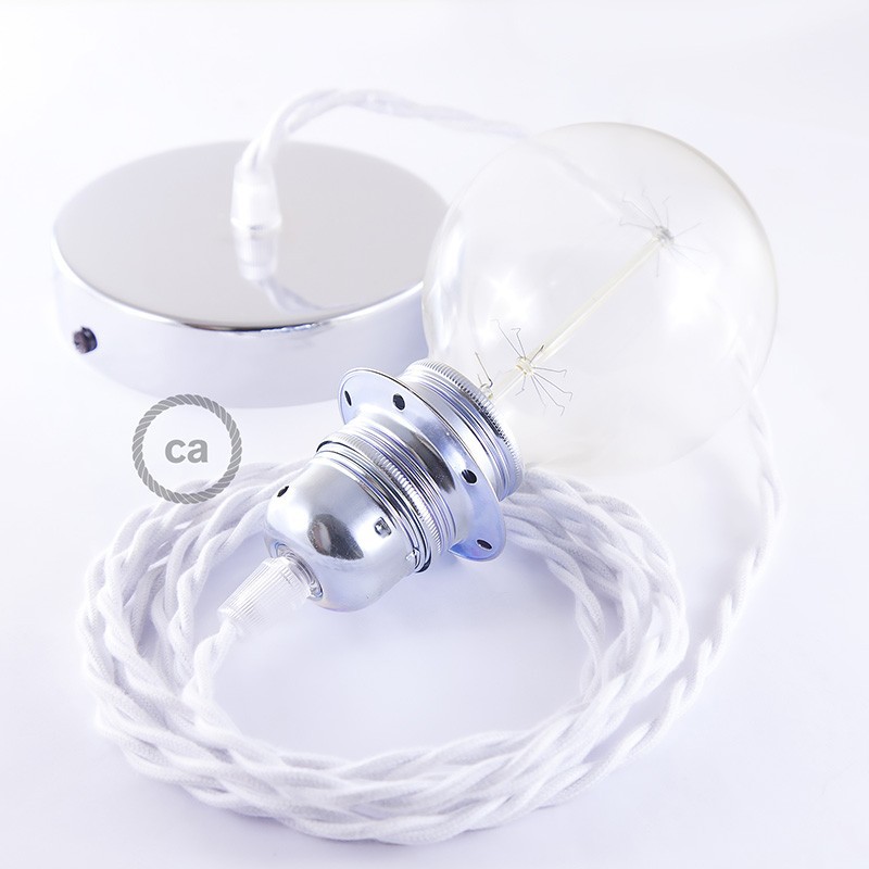 Pendel para pantalla, lámpara colgante cable textil Blanco en Algodón TC01