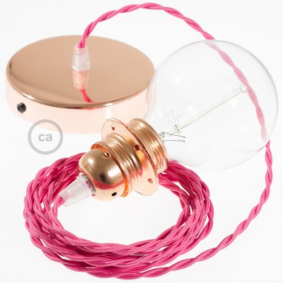 Pendel para pantalla, lámpara colgante cable textil Fuchsia en tejido Efecto Seda TM08