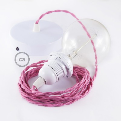Pendel para pantalla, lámpara colgante cable textil Fuchsia en tejido Efecto Seda TM08