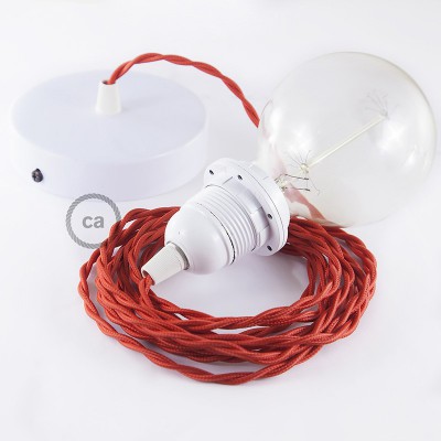 Pendel para pantalla, lámpara colgante cable textil Rojo en tejido Efecto Seda TM09