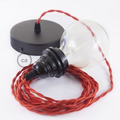 Pendel para pantalla, lámpara colgante cable textil Rojo en tejido Efecto Seda TM09