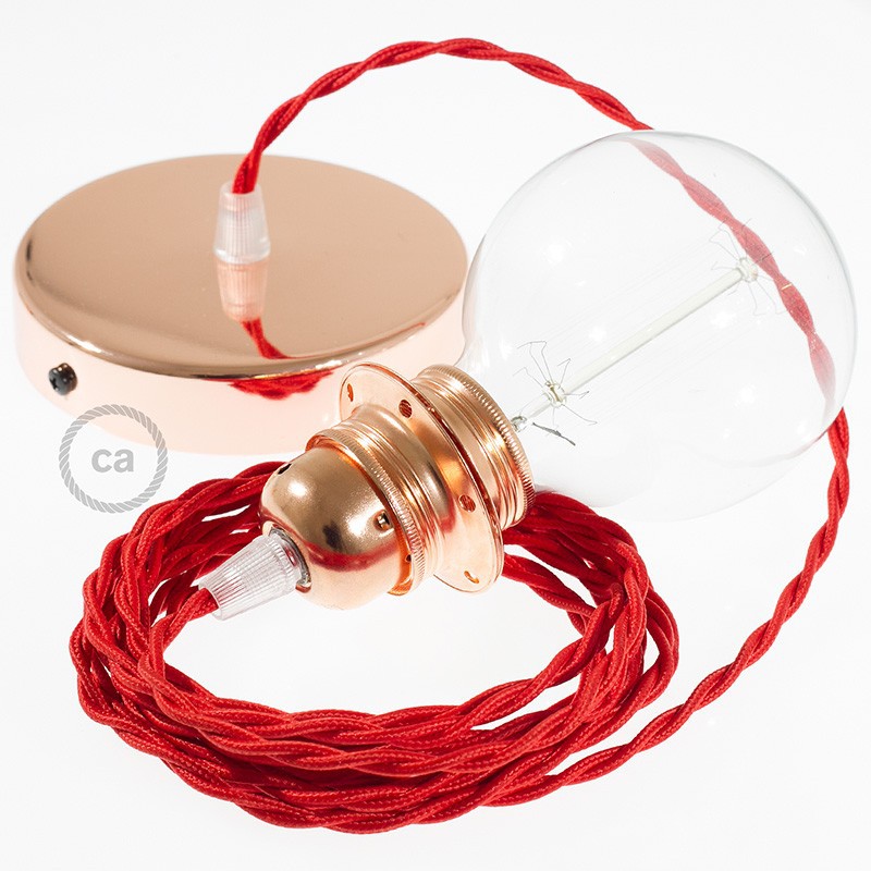 Pendel para pantalla, lámpara colgante cable textil Rojo en tejido Efecto Seda TM09
