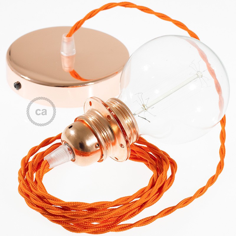 Pendel para pantalla, lámpara colgante cable textil Naranja en tejido Efecto Seda TM15