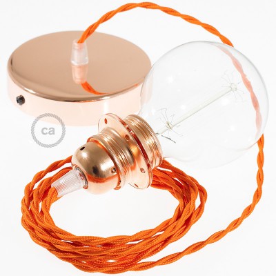 Pendel para pantalla, lámpara colgante cable textil Naranja en tejido Efecto Seda TM15