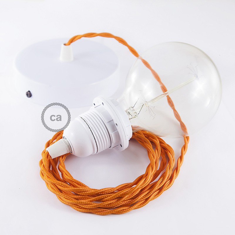 Pendel para pantalla, lámpara colgante cable textil Naranja en tejido Efecto Seda TM15