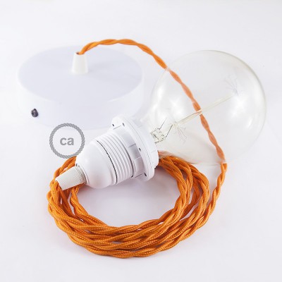 Pendel para pantalla, lámpara colgante cable textil Naranja en tejido Efecto Seda TM15
