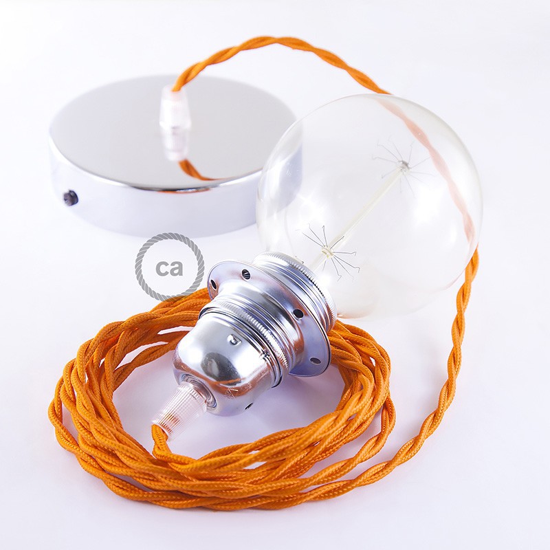 Pendel para pantalla, lámpara colgante cable textil Naranja en tejido Efecto Seda TM15