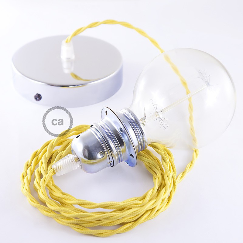 Pendel para pantalla, lámpara colgante cable textil Amarillo en tejido Efecto Seda TM10