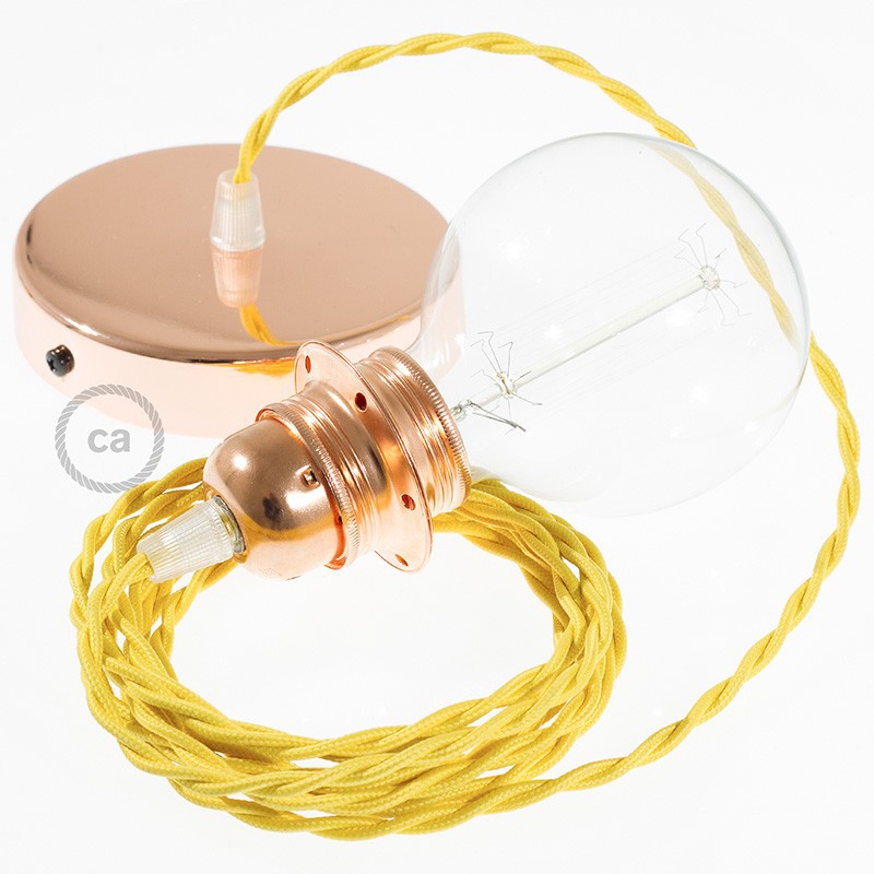 Pendel para pantalla, lámpara colgante cable textil Amarillo en tejido Efecto Seda TM10