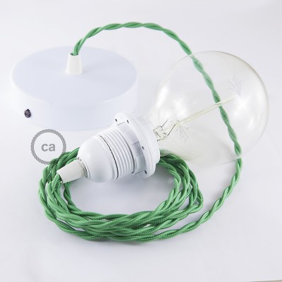 Pendel para pantalla, lámpara colgante cable textil Verde en tejido Efecto Seda TM06