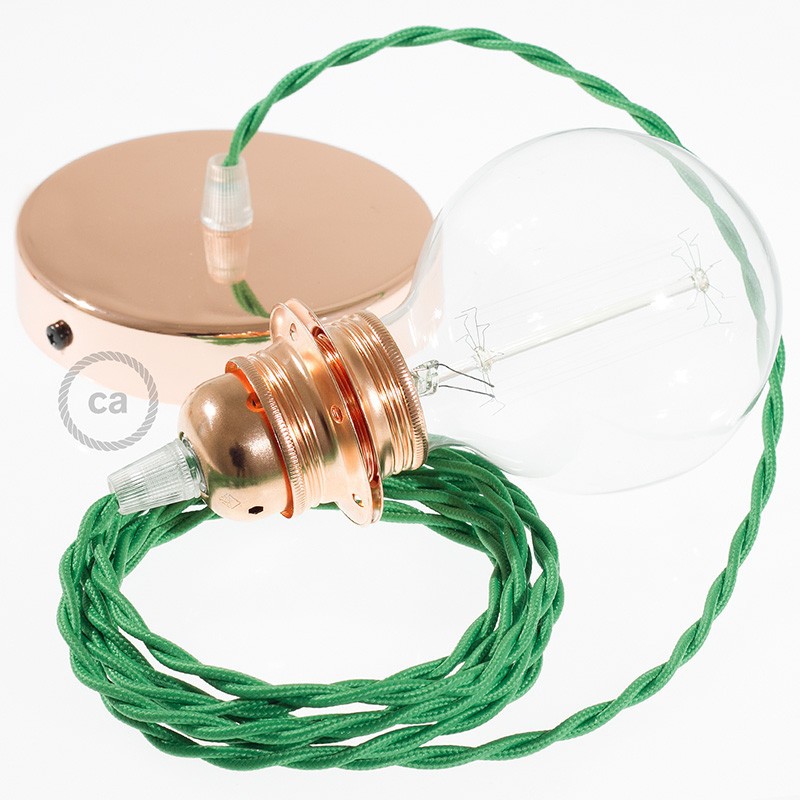 Pendel para pantalla, lámpara colgante cable textil Verde en tejido Efecto Seda TM06
