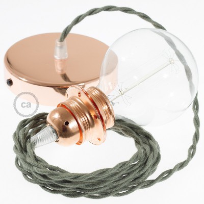 Pendel para pantalla, lámpara colgante cable textil Gris Verde en Algodón TC63