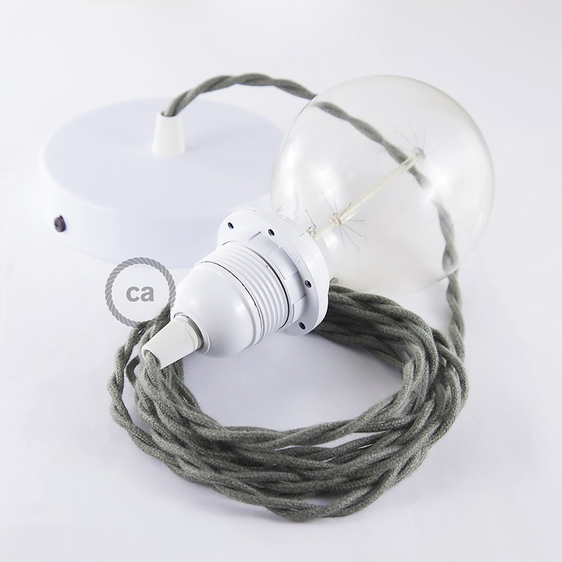 Pendel para pantalla, lámpara colgante cable textil Gris Verde en Algodón TC63