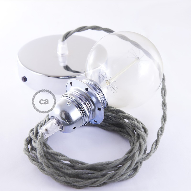 Pendel para pantalla, lámpara colgante cable textil Gris Verde en Algodón TC63