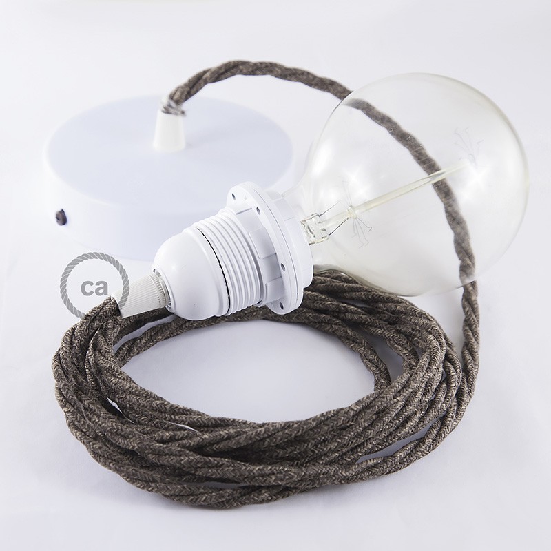 Pendel para pantalla, lámpara colgante cable textil Marrón en Lino Natural TN04