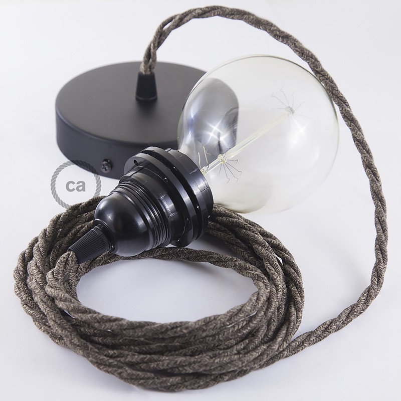 Pendel para pantalla, lámpara colgante cable textil Marrón en Lino Natural TN04