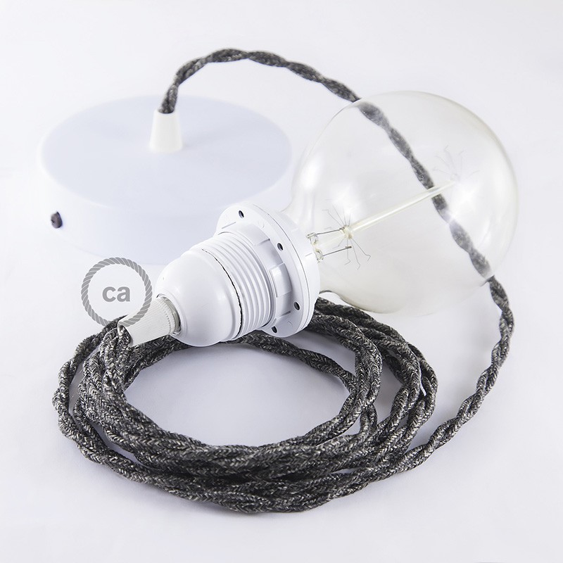 Pendel para pantalla, lámpara colgante cable textil Antracita en Lino Natural TN03
