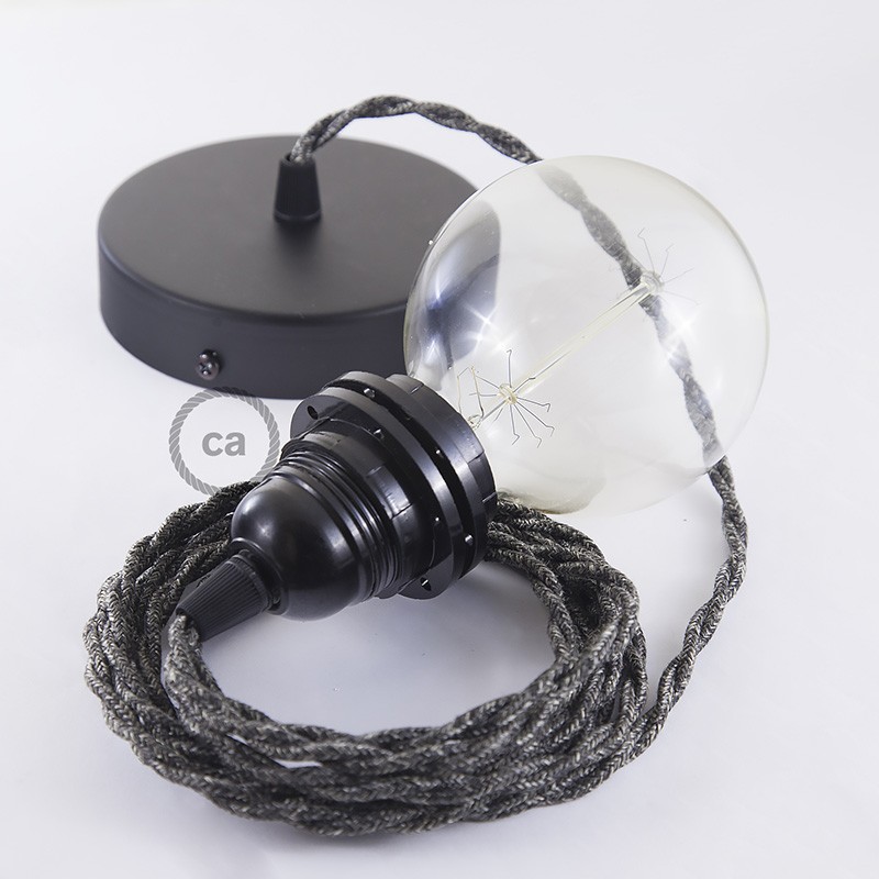 Pendel para pantalla, lámpara colgante cable textil Antracita en Lino Natural TN03