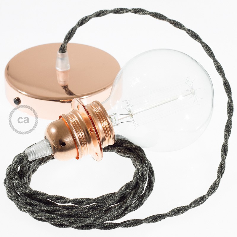 Pendel para pantalla, lámpara colgante cable textil Antracita en Lino Natural TN03