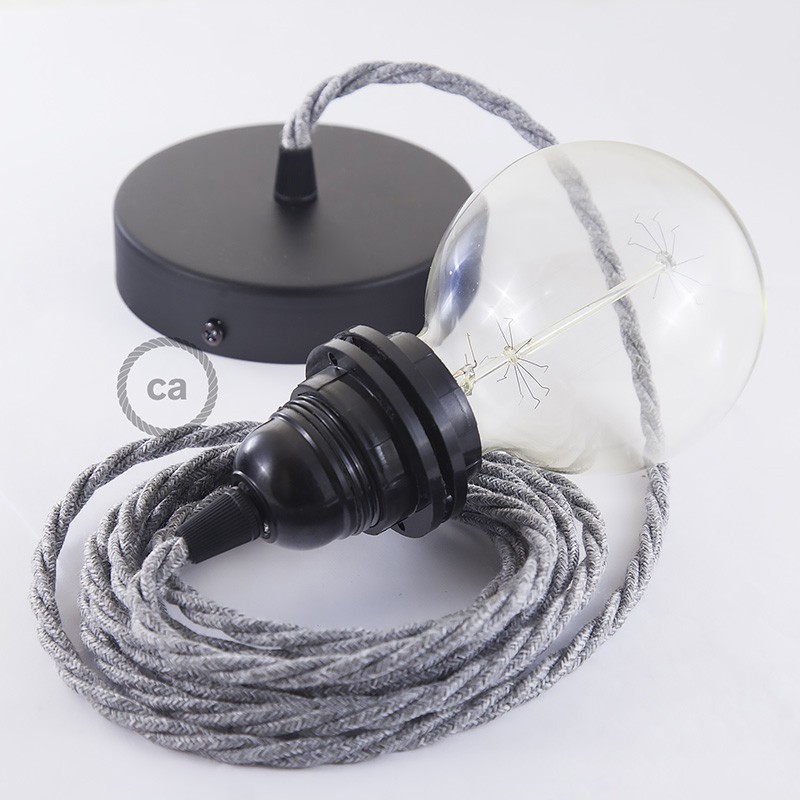 Pendel para pantalla, lámpara colgante cable textil Gris en Lino Natural TN02