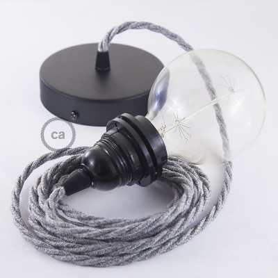 Pendel para pantalla, lámpara colgante cable textil Gris en Lino Natural TN02