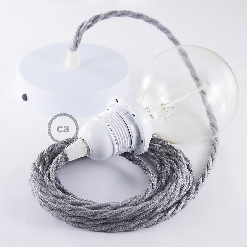Pendel para pantalla, lámpara colgante cable textil Gris en Lino Natural TN02
