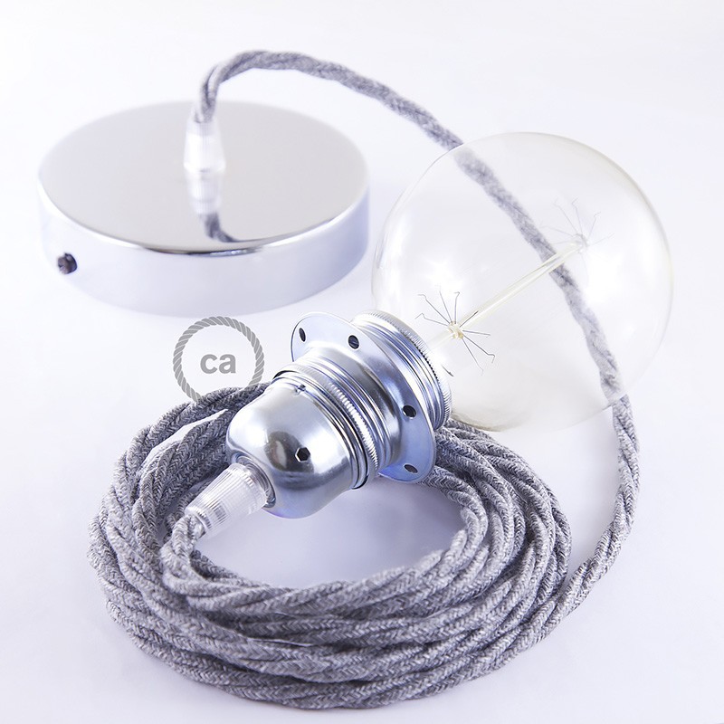 Pendel para pantalla, lámpara colgante cable textil Gris en Lino Natural TN02