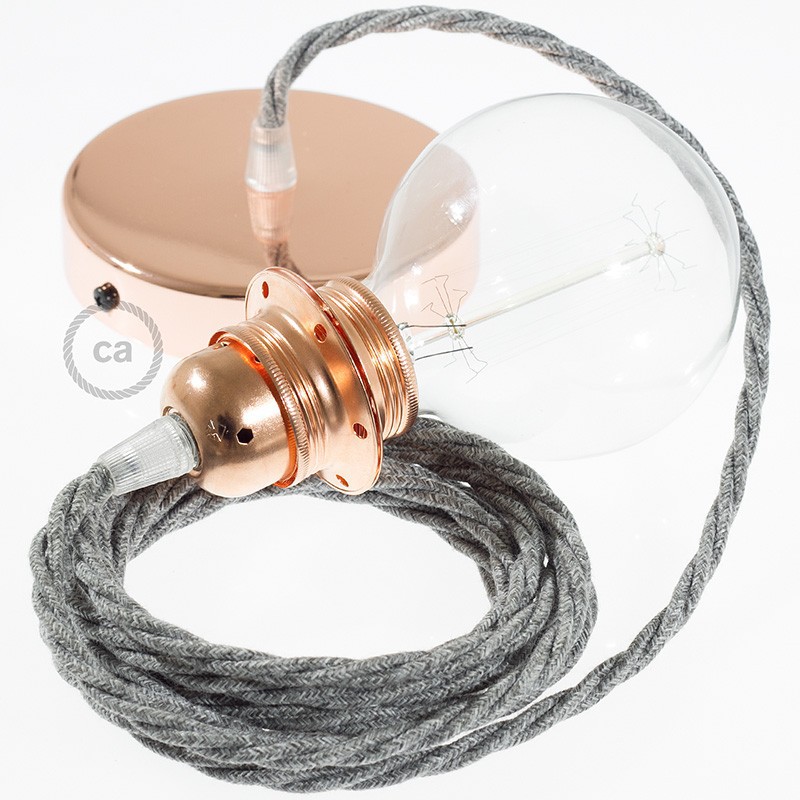 Pendel para pantalla, lámpara colgante cable textil Gris en Lino Natural TN02